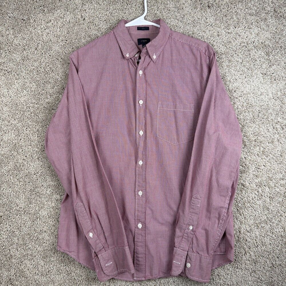 J Crew Shirt Mens M Red Slim Fit Check Button Down Collar Long Sleeve Knit